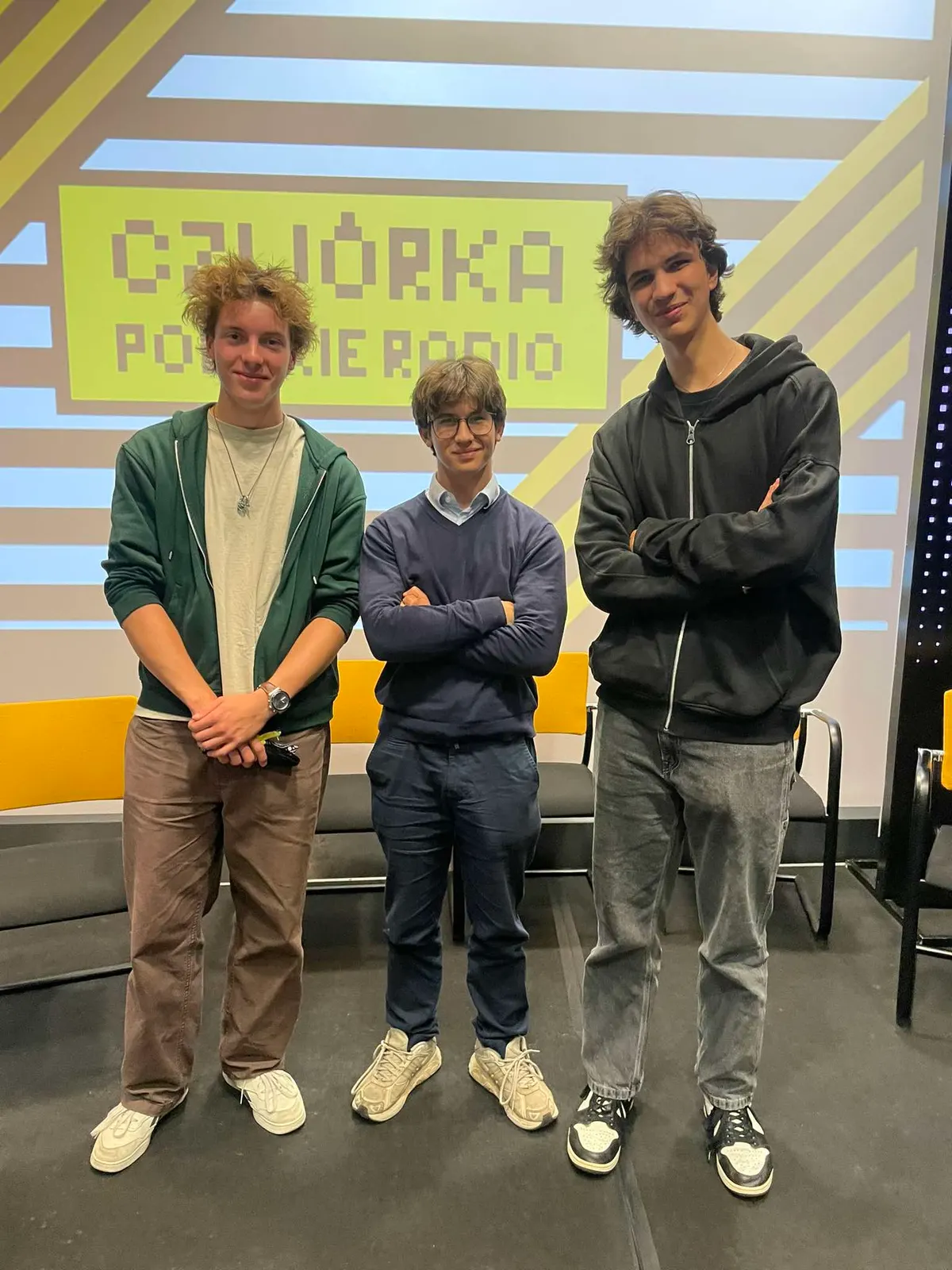 Three Ecovita team members at the Polish Radio Czwórka studio